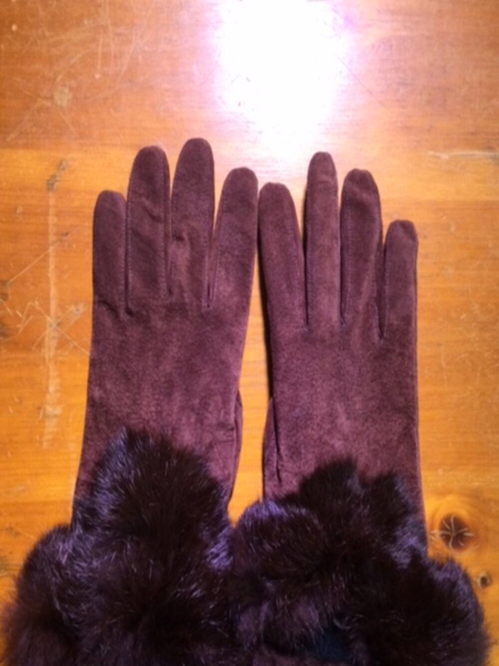 Burgundy Suede Gloves with Faux Fur Cuffs Wine Plum